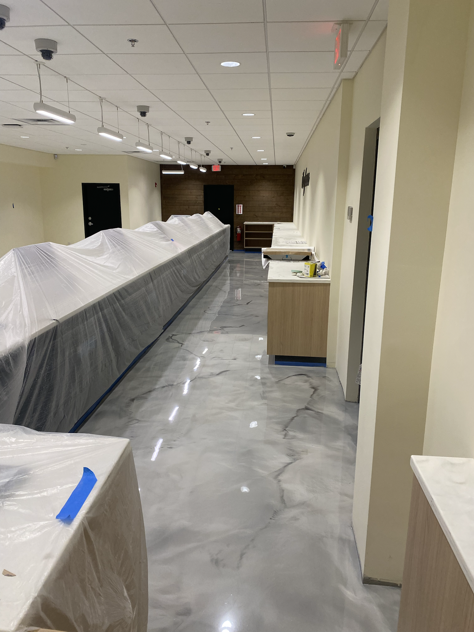 Dispensary metallic marble — hallway