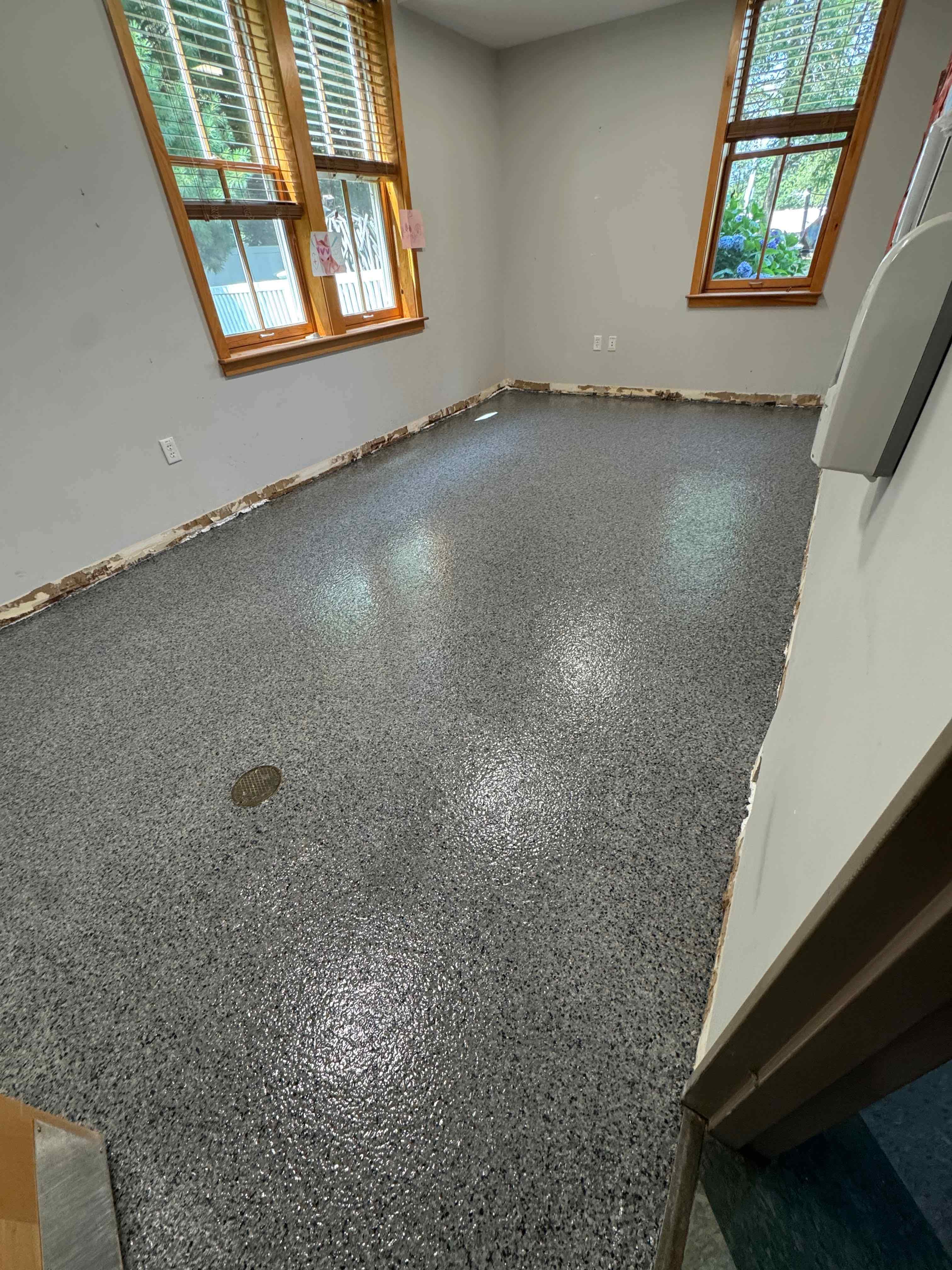 School classroom flake epoxy floor — angle